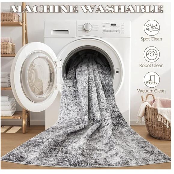 5 ft Round Area Rug Washable Low Pile Gray - Picture 7 of 8